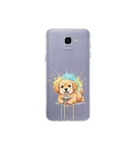 Samsung Galaxy J6 ile Uyumlu Splash Köpek Tasarımlı Şeffaf Silikon Kılıf