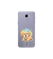 Samsung Galaxy J6 ile Uyumlu Splash Köpek Tasarımlı Şeffaf Silikon Kılıf