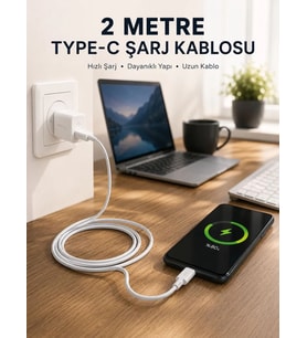 Hızlı Şarj Destekli 2 Metre Type-C Kablo