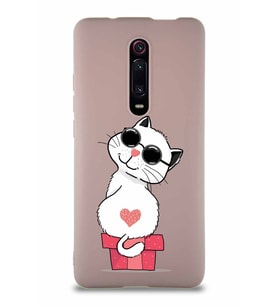 Xiaomi Mi 9T Soft Premier Kapak Coolcat Tasarımlı Silikon Kılıf - Pudra (Şeffaf)