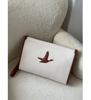 Kadın AA+ Kalite B Clutch El ve Omuz Çantası (Bej - Kahverengi)