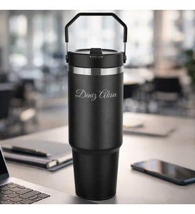 BK Gift Kişiye Özel İsimli Kilit Kapaklı Pipetli 5342 Termos 900 ML-1 Çift Katmanlı Paslanmaz Çelik, Yeni İş Hediyesi