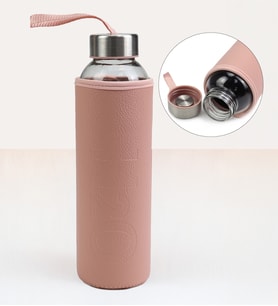 Deri Kılıflı 500 Ml Cam Matara (Pembe)