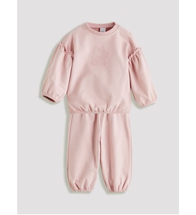 LCW baby Pembe Bisiklet Yaka Kız Bebek Sweatshirt Ve Eşofman Alt 2'li