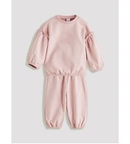 LCW baby Pembe Bisiklet Yaka Kız Bebek Sweatshirt Ve Eşofman Alt 2'li