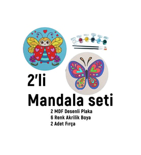2Li Mandala Boyama Seti- 2 DESENLİ PLAKA-6 RENK AKRİLİK BOYA-2 ADET FIRÇA