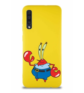 Samsung Galaxy A50S Soft Premier Kapak Bay Yengeç Tasarımlı Silikon Kılıf - Sarı (Şeffaf)