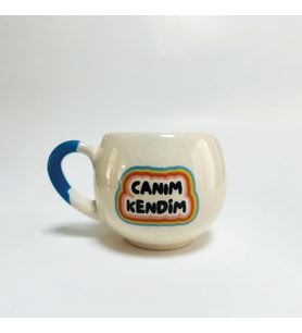 Canım Kendim Baskılı Mavi Kulplu Balon Kupa (Beyaz)