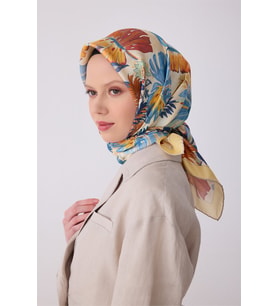 BELLİ Çok Renkli Çiçek Desen %100 Twill İpek Eşarp 4323 - 80