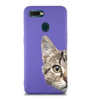 Oppo A5s Uyumlu Lansman Kılıf Catface Tasarımlı İçi Kadife Kapak-Mor (Şeffaf)