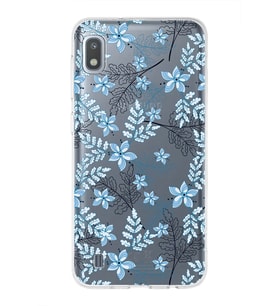 Samsung Galaxy A10 Uyumlu Kapak Floral Mavi Tasarımlı Şeffaf Silikon Kılıf