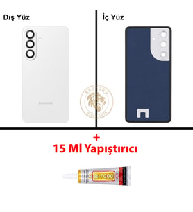 Samsung Galaxy S26 Plus Beyaz Renk Lensli Arka Kapak + B7000 Yapıştırıcı Arka Cam Batarya Kapağı Pil Kapağı Lazer Kesim Back Cover Galaxy S26 Plus Uyumlu