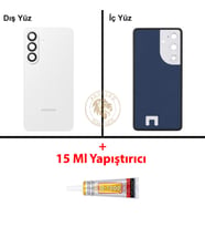 Samsung Galaxy S26 Plus Beyaz Renk Lensli Arka Kapak + B7000 Yapıştırıcı Arka Cam Batarya Kapağı Pil Kapağı Lazer Kesim Back Cover Galaxy S26 Plus Uyumlu