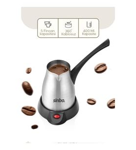 ÇELİK ELEKTRİKLİ CEZVE TÜRK KAHVE MAKİNESİ - 5FİNCAN=400ML 360° KABLOSUZ KULLANIM KATLANIR KULP 700W SCM-2967 (5680)