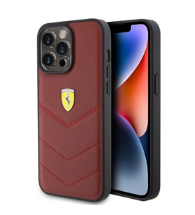Apple iPhone 15 Pro Max Kılıf Ferrari Orjinal Lisanslı Deri Dikişli Arka Yüzey Metal Logo Tasarımlı
