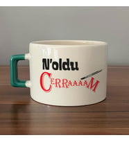 Noldu Cerraaaam Baskılı Yeşil Kulplu C Fincan