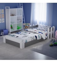 Montessori Karyola Beyaz-Antrasit 90x190 Yatak Uyumlu Oval Kesim Çocuk Yatağı Tlp-306