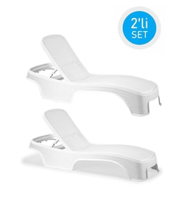 Omnipazar SY-2536 Beyaz Brezza Royal Rattan Lüks Şezlong 2'li Set