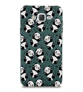 Samsung Galaxy J7 Core Uyumlu Lansman Kılıf Panda Tasarımlı İçi Kadife Kapak-Yeşil (Şeffaf)