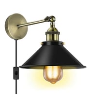 RİOLİGHT RETRO,RUSTİK,VİNTAGE SİYAH MAFSALLI  KABLOLU,FİŞLİ,ANAHTARLI METAL DUVAR APLİK ÇAP:23CM