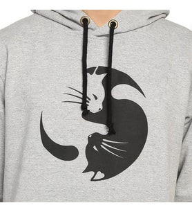 Bant Giyim - Yin Yang Kedi Gri Kapşonlu Erkek Sweatshirt Hoodie