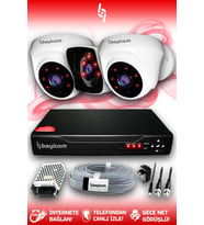 BAYICAM 3 Kameralı Kare 2 İç Kamera Set HDD'siz Full HD Gece Görüşlü Güvenlik Kamerası Sistemi