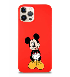Apple iPhone 12 Pro Soft Premier Kapak Mickey Mouse-A Tasarımlı Silikon Kılıf - Kırmızı (Şeffaf)