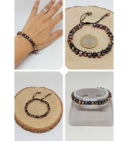 Rodonit Taşı Rondela Kesim Makrome Tasarım Unisex Bileklik (49346)