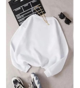 Üç İplik Biskilet Yaka Basic SweatShirt - Beyaz