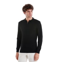 Siyah Regular Fit Jakarlı Polo Yaka Yünlü Triko Kazak