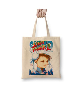 Street Fighter 2 Cammy Beyaz Bez Çanta Uzun Saplı Alışveriş Çantası Plaj Çantası