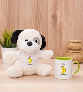 Kişiye Özel Sevimli Muzlar Peluş Köpek ve Yeşil Kupa