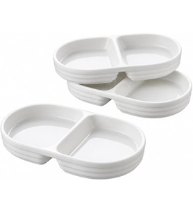 2 Bölmeli Porselen Çerezlik 3’lü Set, 17 × 10 × 2,2 cm, Beyaz Oval Kuruyemiş ve Kuru Meyve Tabağı, Kahvaltılık Zeytinlik, Meze ve Atıştırmalık Sunum Tabağı, 3 Adet