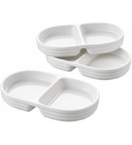 2 Bölmeli Porselen Çerezlik 3’lü Set, 17 × 10 × 2,2 cm, Beyaz Oval Kuruyemiş ve Kuru Meyve Tabağı, Kahvaltılık Zeytinlik, Meze ve Atıştırmalık Sunum Tabağı, 3 Adet