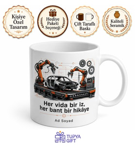 Otomotiv Montaj Hattı İşçisi Bant Üzerinde Emek Çay Kupası Hediye Bardak