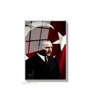 Dikey Çerçeveli Cam Ataturk Ve Bahrak Modern Ev Dekoru Duvar Sanatı Ev Ofis Tablosu (Gümüş)