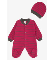 Breeze Kız Bebek Patikli Tulum Çizgili 0-6 Ay, Fuşya