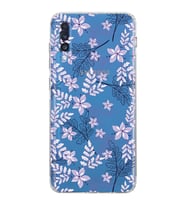 Samsung Galaxy A70  Kamera Korumalı  Kapak Floral Lila Tasarımlı  Şeffaf Kılıf