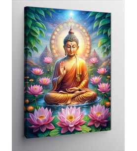 Kanvas Tablo Buda Heykeli Ve Lotus Çiçeği