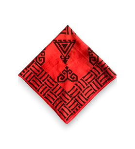 Kadın Kırmızı Renk Geleneksel Desenli Pamuklu El Yapımı Bandana