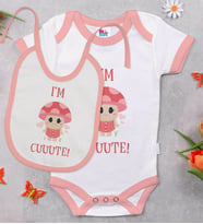 BK Kids I'm Cute Tasarımlı Pembe Bebek Body Zıbın ve Mama Önlüğü Hediye Seti-1