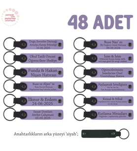 Tüm İşyerlerine Özel Müşteri Promosyonu 48'li Set, Marka Yazılabilen Anahtarlık, Mor Menekşe & Siyah (Lila - Mor)