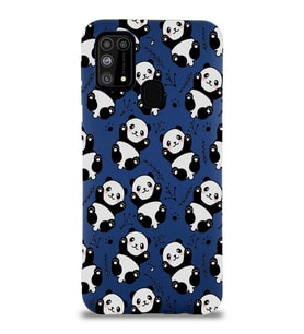 Samsung Galaxy M31 Uyumlu Lansman Kılıf Panda Tasarımlı İçi Kadife Kapak-Lacivert (Şeffaf)