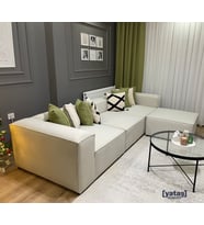 Most Mollis 4 Modül Köşe Koltuk Kadife Kumaş Yumuşak Sünger (Evinize Teslim) (Tatlı Beyaz)