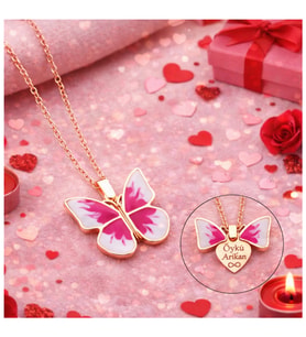 Rose Gold Kaplama Özel Pembe Kelebek Kolye