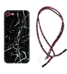 Apple iPhone 5 6 7 8 Plus Se XR Kılıf Boyun Asklı Rasta Silikon Black Marble 3 1382