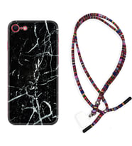 Apple iPhone 5 6 7 8 Plus Se XR Kılıf Boyun Asklı Rasta Silikon Black Marble 3 1382