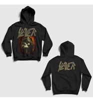 Presmono Unisex Siyah Skull On A Spear Slayer Sırt Baskılı Kapüşonlu Sweatshirt 517723tt