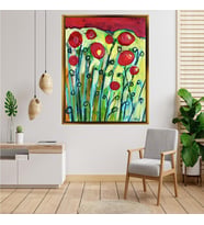 Tablore Kırmızı Gelincik Çiçekleri Yağlıboya Görünümlü Tablo Canlı Renkli Salon Duvar Dekoru
