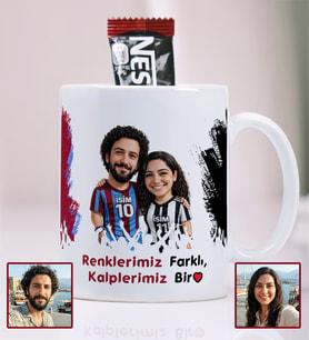 BBaskı Kişiye Özel 2 Fotoğraflı Trabzonspor Beşiktaş Temalı Kupa Bardak 330 ml – Çiftlere Özel 2 İsimli Hediyelik Porselen Kupa